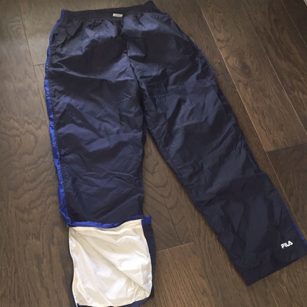 Blue vintage Fila lined Retro Team Nylon Running work out Run pants sweatpants